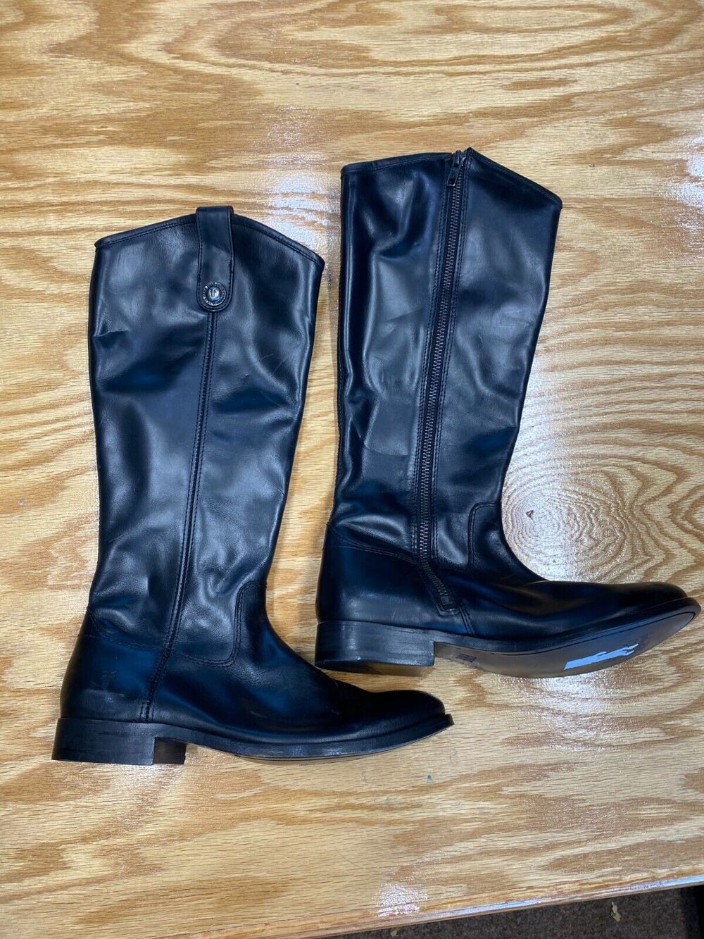 Frye Melissa Riding Boots Womens 6 B Triple Black Leather Side Zip Round Toe S24